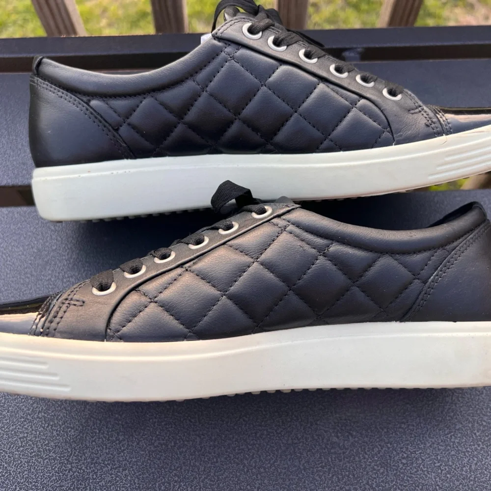 ECCO Soft 7 Quilted Leather & Patent Cap Toe Sneakers - EU 40 / US 9-9.5